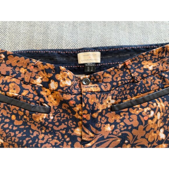 Anthropologie The Essential Slim Pants - Floral Print Size US 4 Navy & Orange Wo - Picture 4 of 8